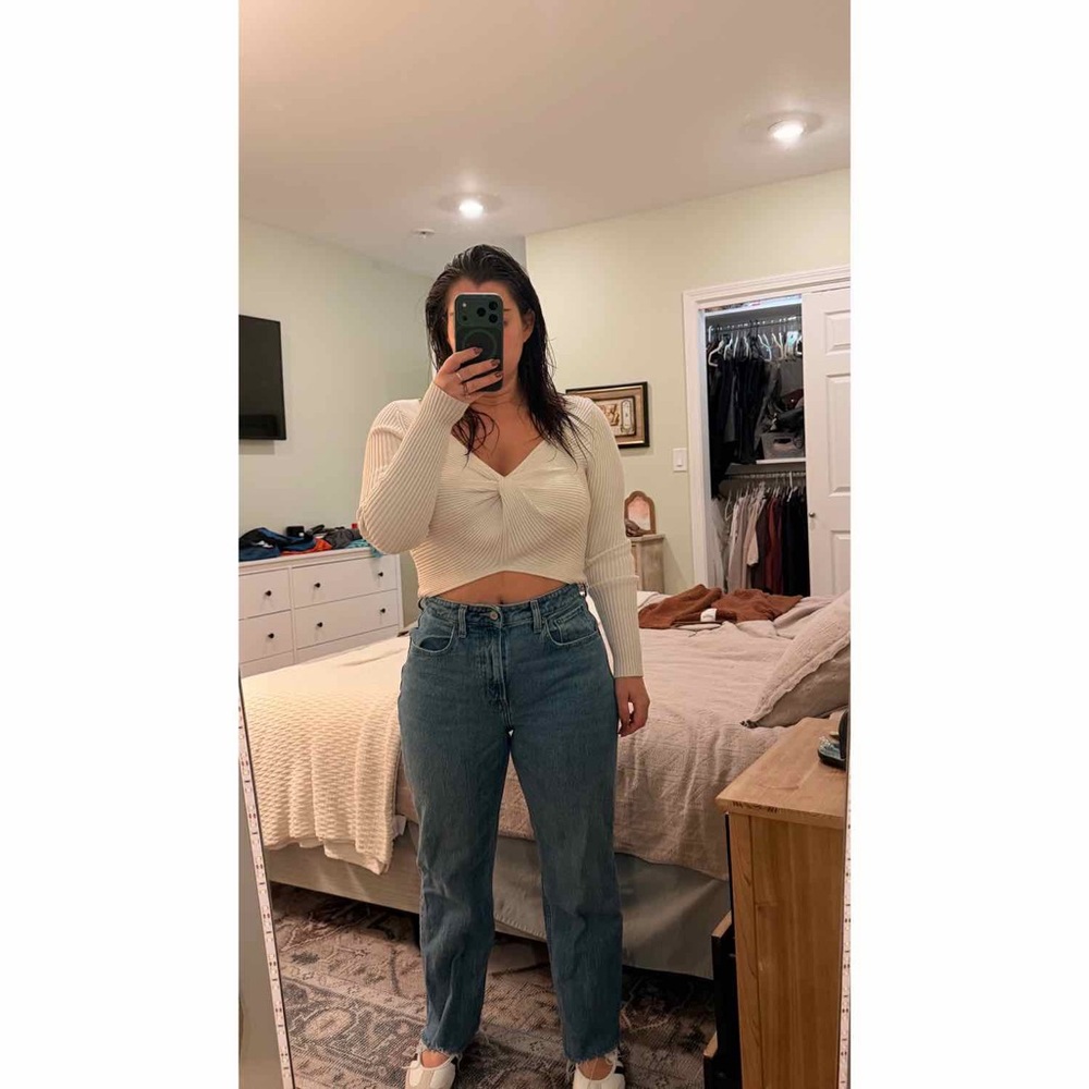 Abercrombie & Fitch Cream Ribbed Knot Front Blouse